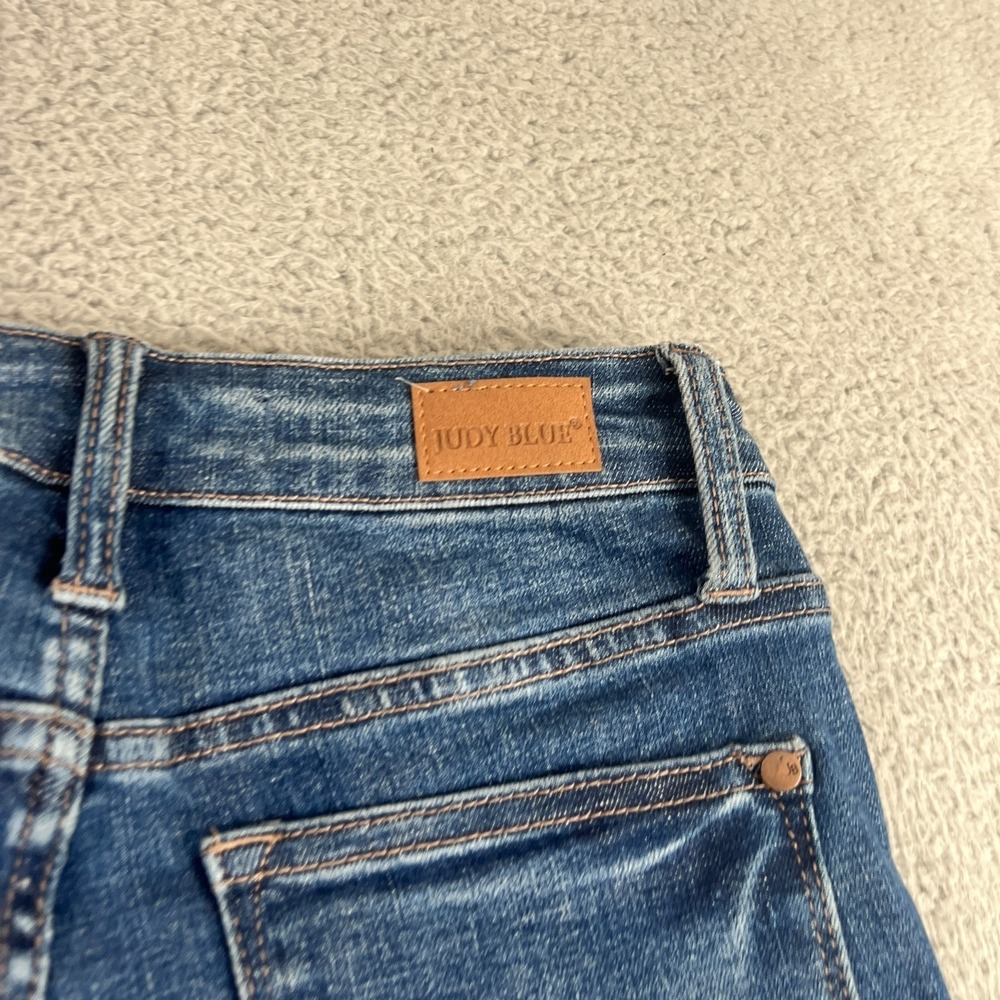 Judy Blue Control Top Flare Jeans Dark Wash Stretch Denim Size 3/26 Raw Hem - Picture 13 of 14
